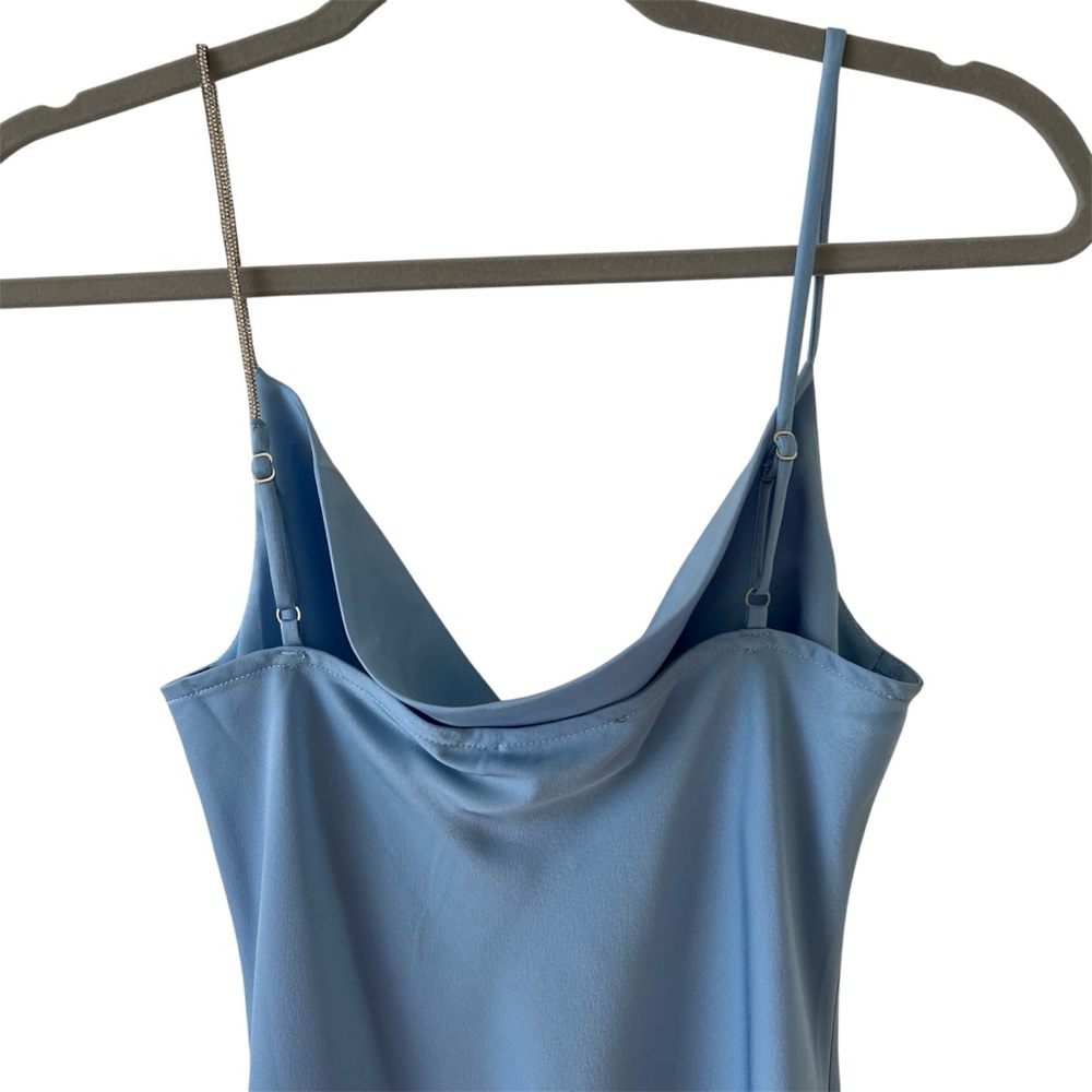 NWT RtA Satin Cowl Neck Slip Mini Dress Rhinestone Strap Blue Small - Picture 12 of 16